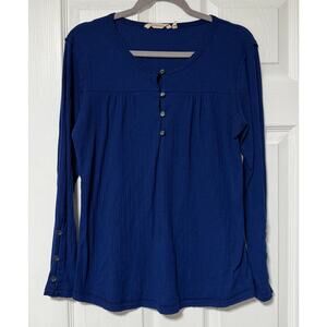 Soft Surroundings Women's Blue Waffle Knit Long Sleeve Top Size M